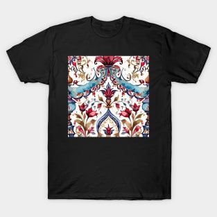 Red Sky Blue Ottoman Pattern on White T-Shirt